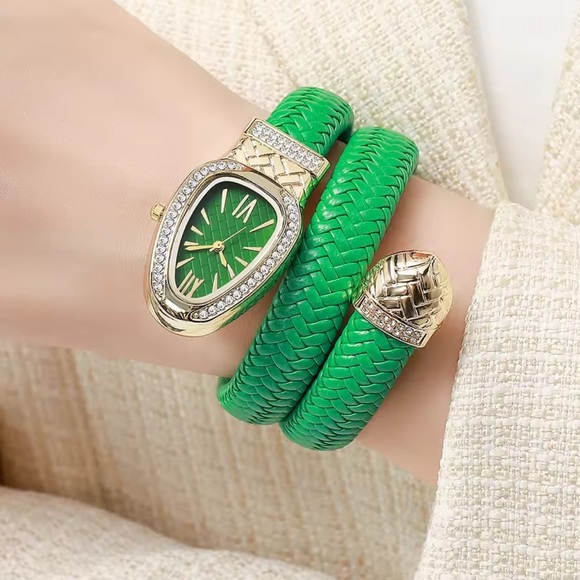 Anthropologie Accessories - Serpenti Emerald Gold Wrap Timepiece Watch